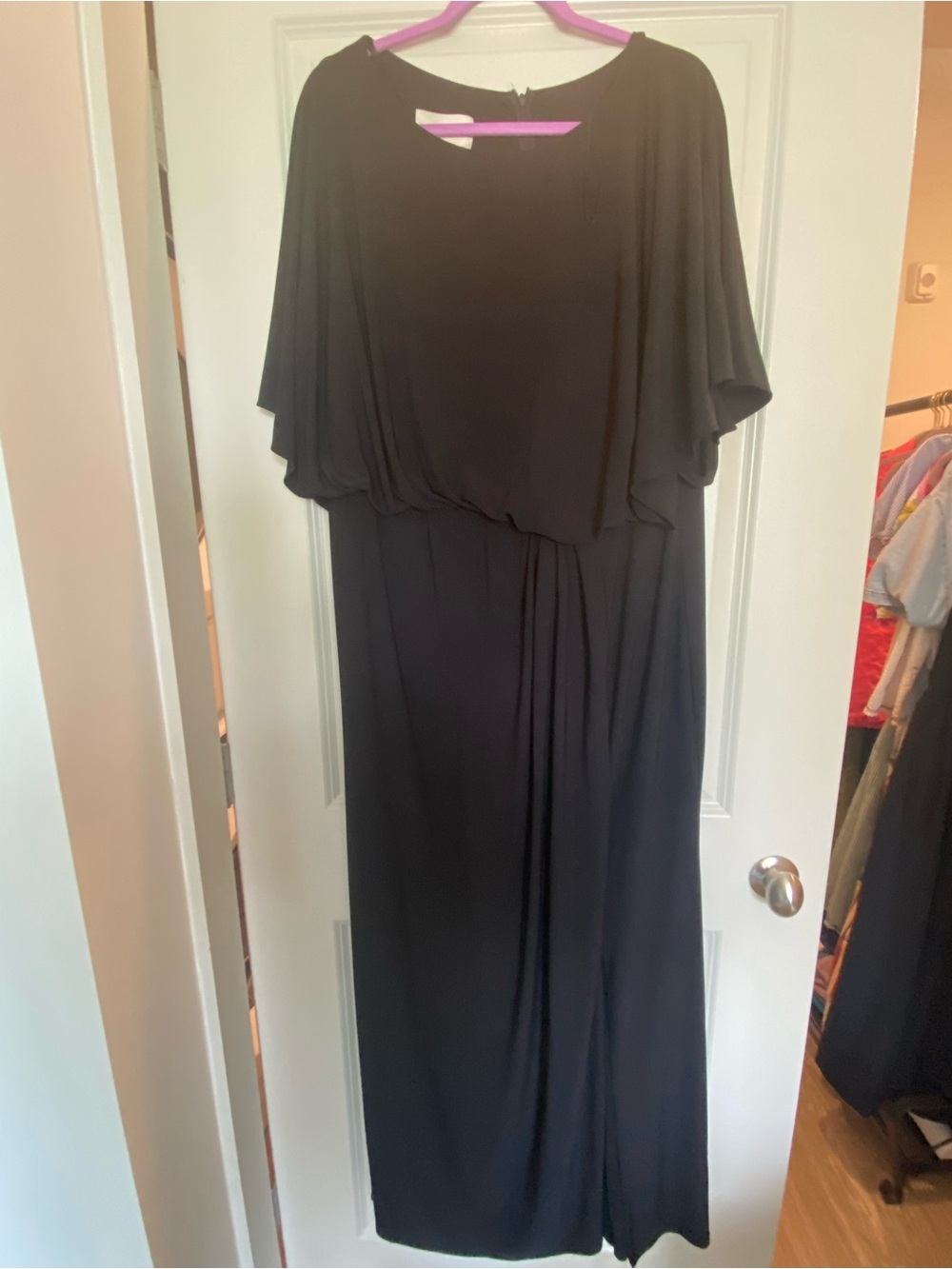 BHLDN Black Draped Flutter-Sleeve Maxi Dress